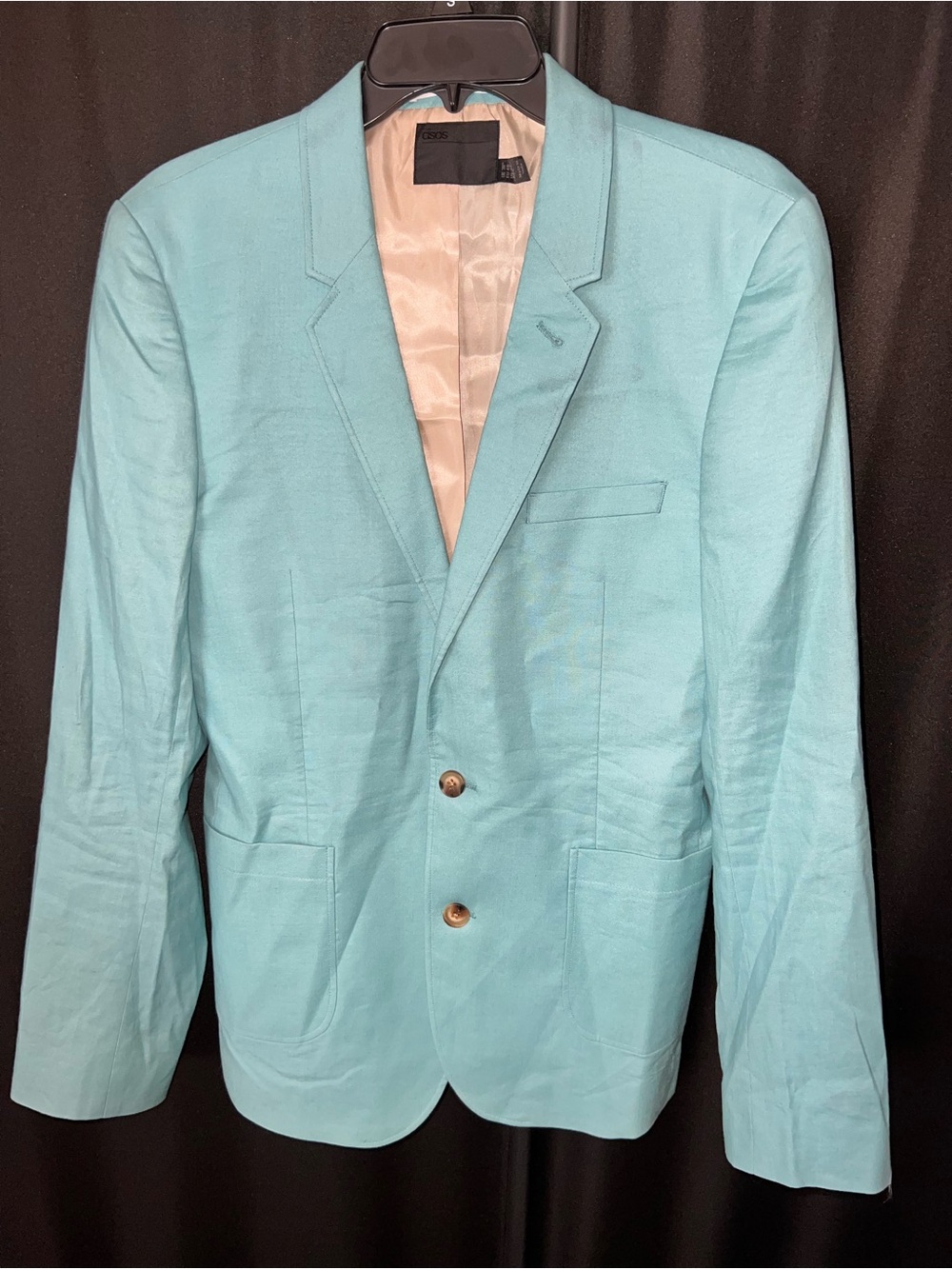 ASOS Aqua Blue Two-Button Notch Lapel Linen Blazer